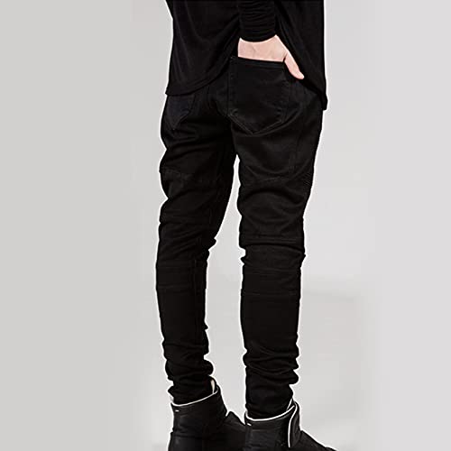 Lu's Chic Men's Skinny Jeans Denim Pants Strech Biker Silm Fit Tapered Long Solid with Pocket2