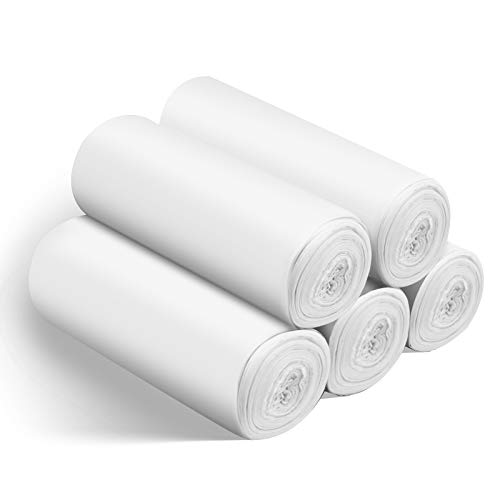 Bolsas de basura de 4 a 6 galones, 100 unidades/5 rollos, bolsas de basura con fuerte resistencia a desgarros y fugas, reciclaje, ecológicas, para oficina, baño, pañales, cocina (blanco)
