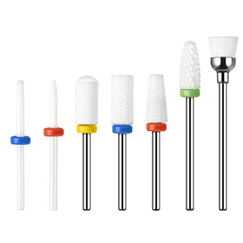 7pcs Ceramic Nail Drill Bits Set, 3/32'' (2.35mm) Drill Bit for Electric Manicure Pedicure Nail Drill Machine