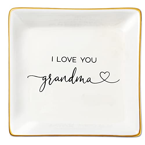 Product Image of the JoycuFF Grandma Gifts, Birthday Mothers Day Gifts for Grandma, Ceramic Trinket Dish Tray Jewelry Ring Earring Organizers Thanksgiving Day Christmas Grandmother Present