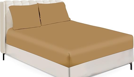 Royale Linens® Non Iron Percale Fitted Sheet 180 Thread Count Polycotton Plain Fitted Sheets 23cm Deep (Natural, Single)