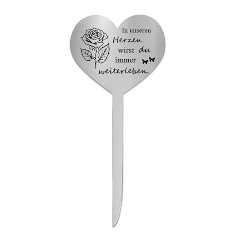 LUMOOM Spine per sepoltura in acciaio inox, a forma di cuore, resistente alle intemperie, decorazione per tomba con scritta in lingua tedesca (rosa)