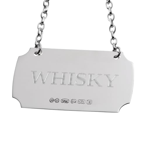 Etiqueta para decantador de plata de ley para identificar con elegancia botellas de whisky