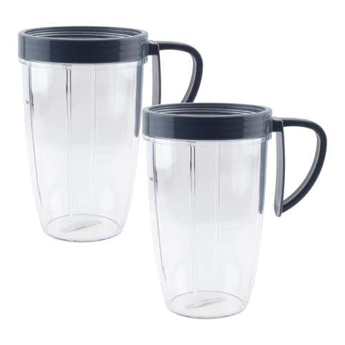 Genérico Paquete De 2 Vasos Altos 24 Oz con Anillo Borde Asa, Compatibles Las Licuadoras NutriBullet 600 W Y 900 NB-101B, NB-101S NB-201