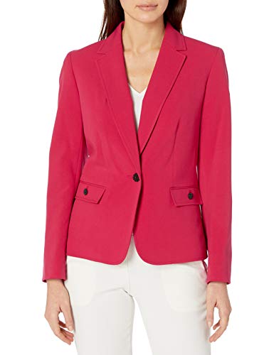 NINE WEST Women's 1 Button Stretch Notch Collar Jacket, Crimson, M