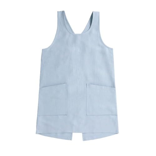 Solino Home 100% Linen Apron Dusty Chambray Blue, Smock Apron 35 x 45 in