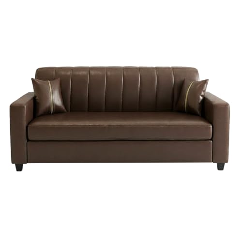Image of FURNY Cosmos 3 Seater Leatherette Sofa Set (Brown) Premium Finish | Durable Comfort | Ideal for Living Room