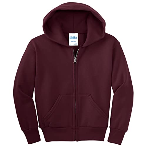 Port & Company - Youth Core Fleece Full-Zip Hooded Sweatshirt S Maroon