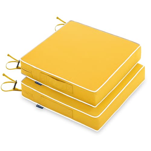 MIULEE 19 x 19 x 3 Outdoor Chair Cushions,Waterproof Seat Cushions with Adjustable Straps,Set of 2 Patio Chair Cushions for Patio Furniture Garden,Yellow