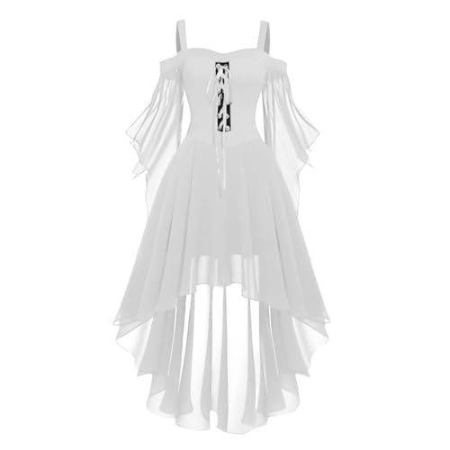 Generisch Halloween Kostüm Damen, Dameskleid in Einfarbig mit Schulterfreiem Ausschnitt, Batwing-Ärmeln und Spitzenverzierung im Gothic-Stil,...
