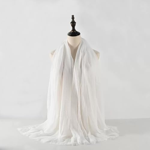 1pc White Cotton Blend Crinkle Soft long Scarf with Fringed Edges Women Linen Beach Shawl Wrap Vintage Travel Scarfs2