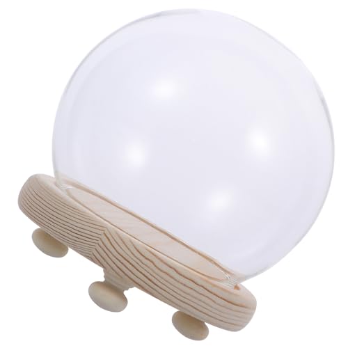 DOITOOL Dôme en Verre Support en Bois à Pieds Ronds 15Cm pour Vitrine et Compositions Préservées