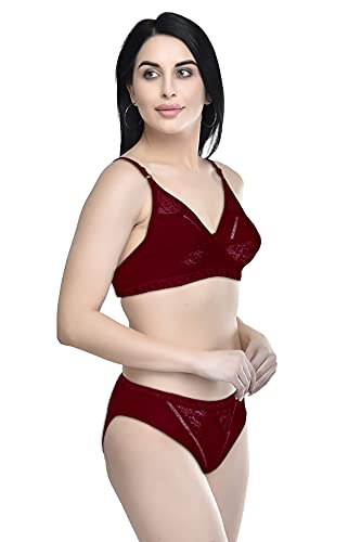 Image of Women's Soft Cotton Bra Panty Set for Women Cotton Stretch Non-Padded Non-Wired Bra Panty Set Best Lingerie Set daily use Bra Panty Set Combo Cotton Net Lingerie Set for Women and Girl's Soft Original Cotton Bra And Bikini Set Every Day Comfort with Multi Color and Wide rang of Size