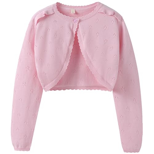 Image of Girls Long Sleeve Cardigan Kids Button Closure Knitted Bolero Shrug Girls Sweaters Tops