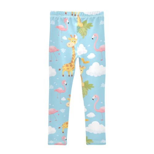 Wusikd Cute Giraffes Clouds Girls' Leggings Toddler Doodles Pink Flamingos Kids Yoga Pants Dance Active Tights 4T2