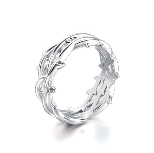 Lattd Crown of Thorns Ring 925 Sterling Silver Jesus Thorn Ring Size 8-13 for Men Women Silver (8)