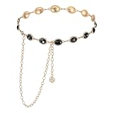 MBAIYO Black Chain Belt for Woman, Adjustable Black Western Chain Belt Women's Boho Diamond Gems Metal Cowgirl Waist Chains Belts for Dresses Jeans