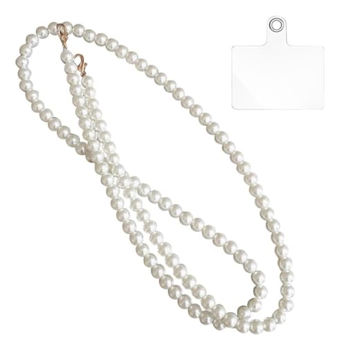 LEEQBCR 1 Chaîne Universelle en Perles pour téléphone Portable, breloque pour Bracelet, chaîne de téléphone Portable avec Perles, Collier, Cordon, Compatible avec la Plupart des Smartphones (Blanc)
