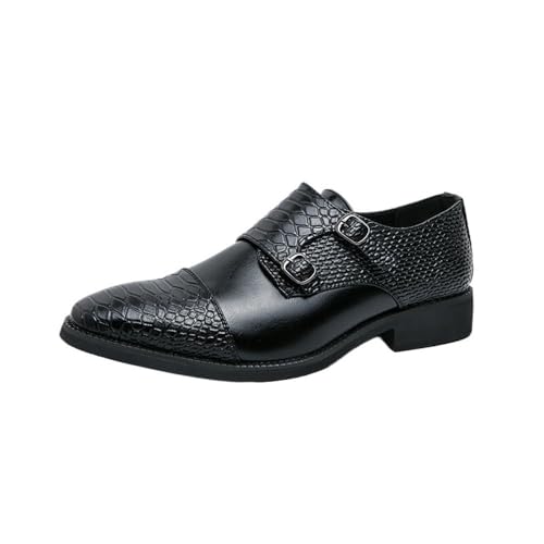 Mens Pointed Toe Oxford Derby Shoes Slip On Business Single Buckle Leather Dress Shoes