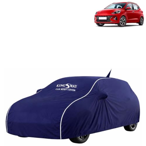 Image of KINGSWAY Super Waterproof Car Cover Only with Hyundai Grand I10 Nios (Year 2023 Onwards - All Model) | Mirror and Antenna Pockets | All Weather Car Body Cover with Silver Piping | Blue