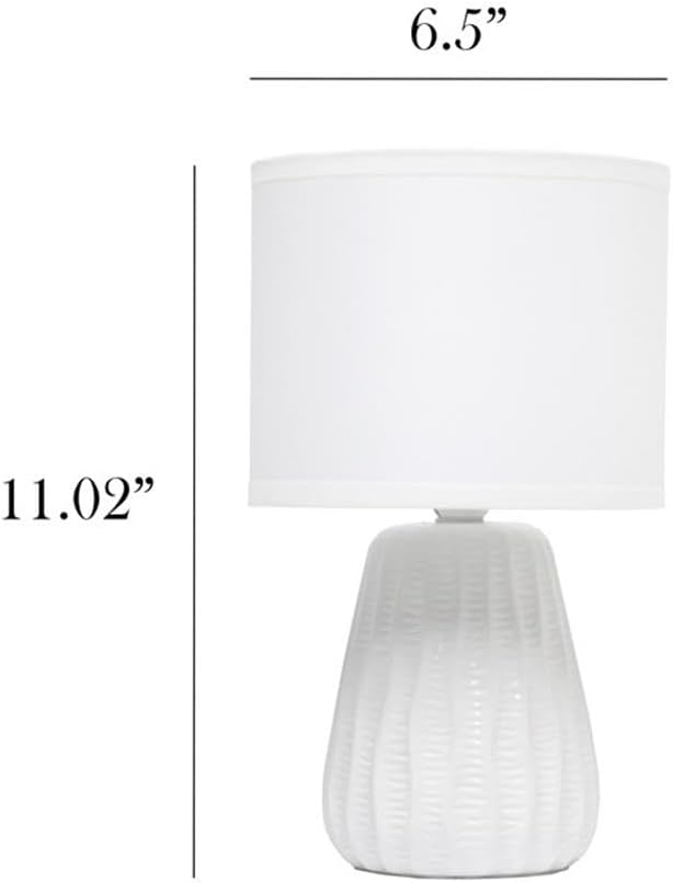 Simple Designs LT1138-OFF 11.02" Traditional Mini Modern Ceramic Texture Pastel Accent Bedside Table Desk Lamp w Matching Fabric Shade for Decor,Bedroom, Nightstand, Living Room, Entryway, Off White