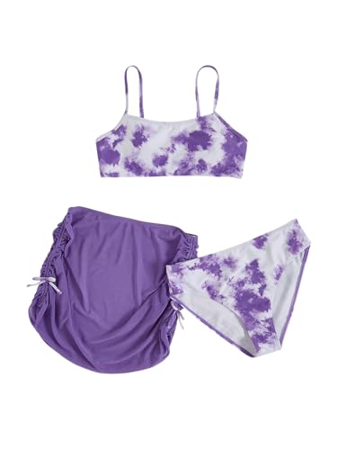 Image of Milumia Girl's 3 Piece Tie Dye Bikini Set Swimsuit with Drawstring Beach Skirt Swimwear