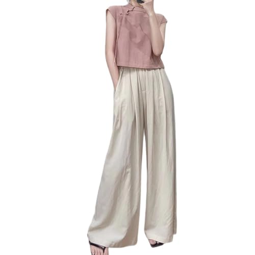 Conjunto de dos piezas con pantalones palazzo de pierna ancha y fresco tejido de lino 4