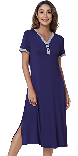 Image of NACHILA Bamboo Viscose Nightgowns for Women Cooling Night Gown with Pockets