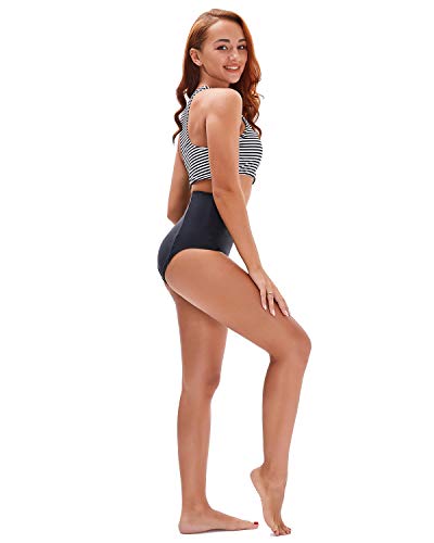 GEEK LIGHTING Women Girls 2 Piece Swimsuits High Waisted Bathing Suits Bikini Set Black