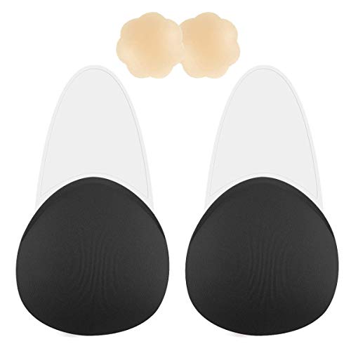 Niidor Breast Lift Petals Nipplecovers Push up Adhesive Invisable Reusable Pasties for Women in Backless Strapless Dress(Black-L)