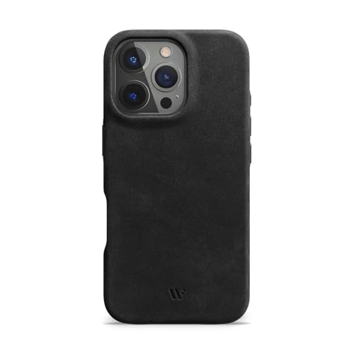 WIIUKA Hülle für iPhone 16 Pro Max Leder aus Deutschland Lederhülle extra Dünn Premium Handyhülle Case Qi skiin More Vintage Schwarz