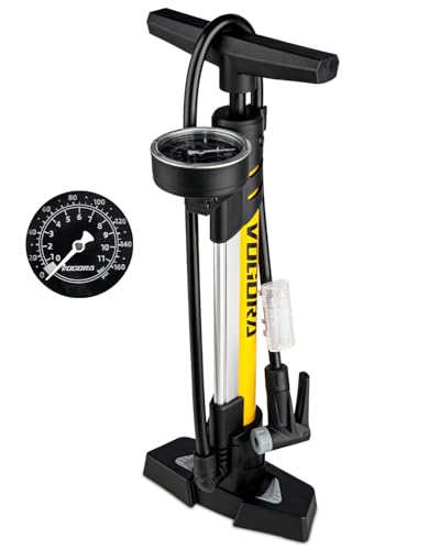 Bomba de Bicicleta VOGORA con Manómetro, Doble Cabeza para Válvulas Presta y Schrader, Alta Presión 160 PSI, Base Estable para MTB,Bicicletas de Carretera,Neumáticos de Coche,Pelotas e Inflables