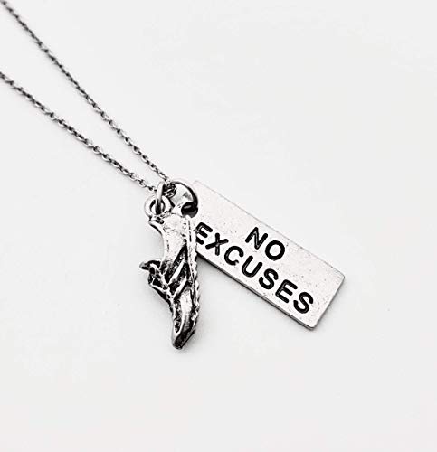 Pewter RUN with NO EXCUSES Dog Tag Style Necklace - Pewter Running Shoe Charm with Pewter Pendant 18 inch Stainless Steel Cable Chain - All Pewter2