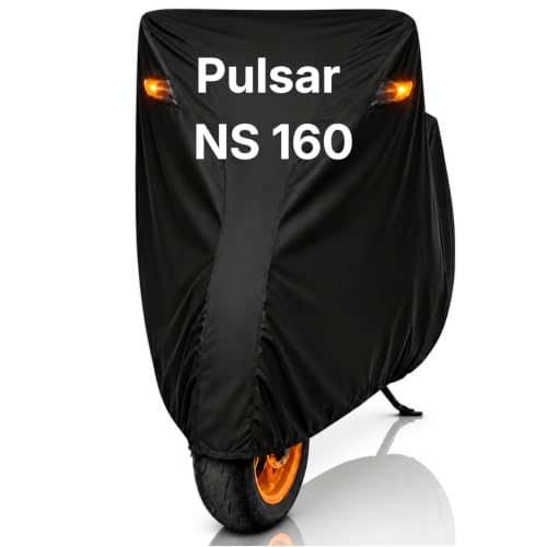Image of Dhoom Bike Body Cover for Pulsar NS 160 Cover | 100% Waterproof, Dustproof & Scratch Resistant | Heavy Duty Two Wheeler with UV Protection, Heat Resistant | All Weather Outdoor Bike Cover (Black)