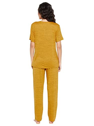 Image of Clovia Women's Cotton Chic Basic Button Top and Pyjama Set in Yellow