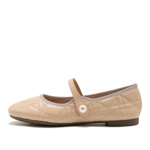 HROYL Women's Flats Shoes Round Toe Comfortable Ballet Flats Leather Dress Shoes Work Flats for Office Model, HDJN-818-72