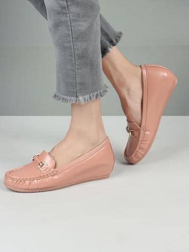 Image of ELLE Women's Flats Slip-On Loafers with Metallic Buckle