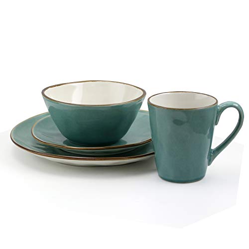 Elama Contemporary Round Stoneware Tropical Dinnerware Dish Set, 16 Piece, Aqua Green #TOP3