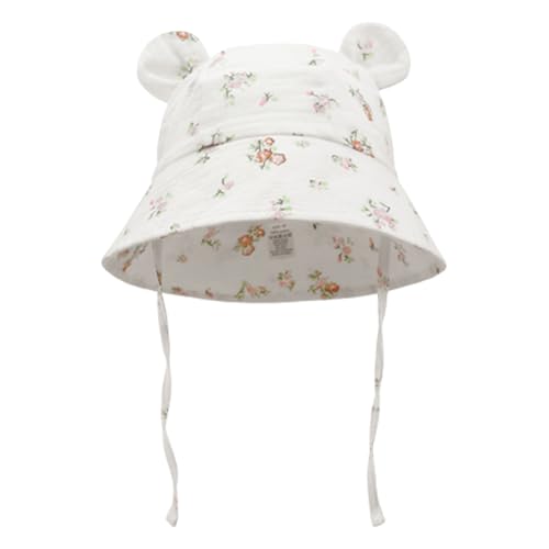 Kalttoy Gorro transpirable con orejas de oso y ala grande para recién nacidos, protección solar para lavabo, protección solar para bebés, Blanco floral., S