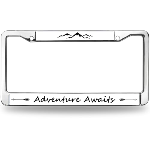Image of Adventure Awaits.Customized License Plate Frame with a Famous Quote.Stainless Steel License Plate Frame.A Great Gift for Adventurous Perople White Label