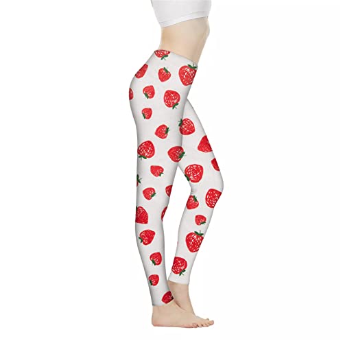 Image of Biyejit Strawberry Print Womens Legging Yoga Pants for Woman Running Exercise Workout Leggings