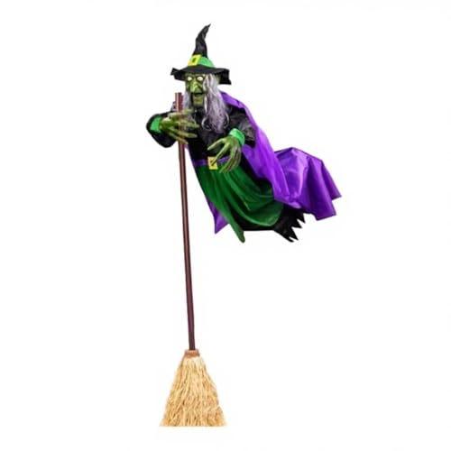 Outdoor Halloween Decorations: 12-Foot Dynamic Levitating Witch Mechanical Doll - with Sound and Tactile Sensor - for Indoor Garden, Courtyard Decoration (Style 2)