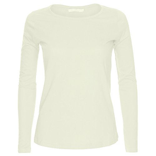 Image of LessThanTenQuid Ladies Womens Plain Stretchy Long Sleeve Round Neck Top UK Sizes 8-24 (Cream, 16-18)