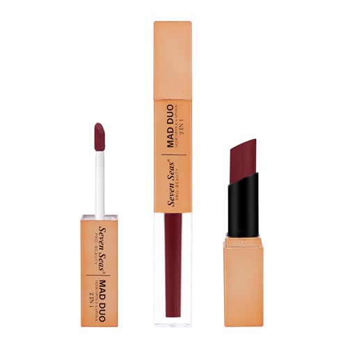 Image of Seven Seas 2in1 Non-Transfer | Smooth Texture | Hydrating | Long Lasting | Water-Proof | Full-Coverage Mad Duo Liquid Lipstick & Lipstick (Claret, 4ml,3g)