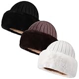 Bonuci 3 Pcs Winter Faux Fur Hat for Womens Trimmed Warm Fashion Hat Fluffy Soft Russian Hats Knit Stretch Cuffed Skull Cap