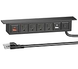 Under Desk Power Strip with 20W USB C, QBA 8-in-1 Desk Outlet Station, 4 AC Outlets, 2 USB-C, 2 USB-A, 6FT Cable, Desk Mount Power Strip for Home Office Conference, ETL Listed(Black)