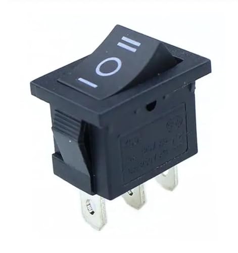 Mini interruptor basculante KCD1 de 3 pines on-off-on en color negro pack de 10 unidades para CA