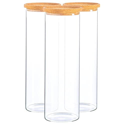 Image of Argon Tableware Scandi Storage Jars with Cork Lids - 2000ml - 3 Pack - Modern Round Organisation Container Glass Jar for Kitchens, Pantry, Bathrooms, Utility Rooms