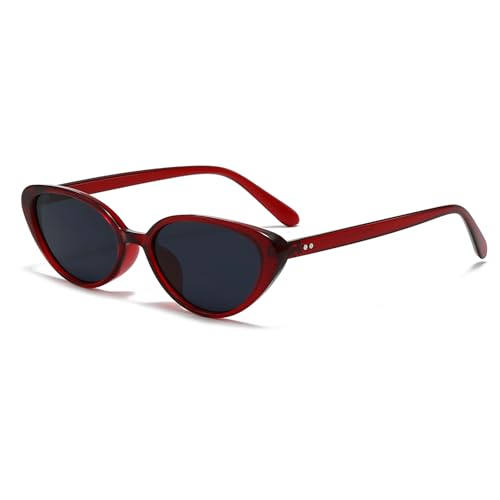 Image of LJCZKA Retro Oval Sunglasses for Women Men 90s Small Oval Cat Eye Sun Glasses Trendy Vintage y2k Cateye Shades Chic Cool Sunnies UV400 Protection (Red Grey)