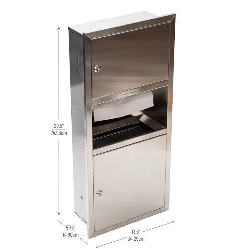 Image of Mind Reader Paper Towel Dispenser and Trash Can, Wall-Mounted, Bathroom, Stainless Steel, 13.5 inch L x 29.5 inch H x 5.75 inch D, Silver